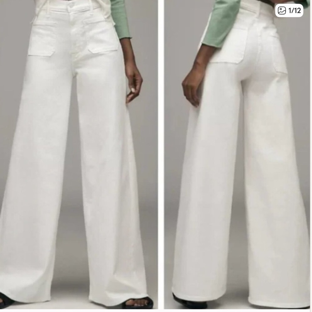 MOTHER Lil Patch Pocket Wide Leg Jeans Fairest of Them All White size 32